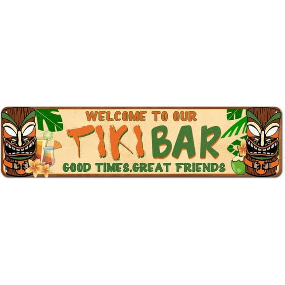 Tiki Bar Sign, Hawaii Good Times, Great Friends Vintage Metal Tin Signs for Men Women, Wall Decor for Bars, Restaurants, Cafes Pubs, 4"x16"