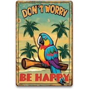 Tiki Bar Signs Decor Outdoor - Don't Worry Be Happy, Vintage Metal Beach Sign for Outside, Patio, Backyard, Courtyards, Pool, Tiki Room, Tiki Party, Tiki Hut Wall Decor Art, 8 x 12 inch