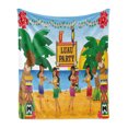 thumbnail image 1 of Tiki Bar Soft Flannel Fleece Throw Blanket, Hawaiian Luau Party in Funny Cartoon Style Dancers on Beach Tradition, Cozy Plush for Indoor and Outdoor Use, 70" x 90", Multicolor, by Ambesonne, 1 of 6
