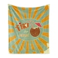 thumbnail image 1 of Tiki Bar Soft Flannel Fleece Throw Blanket, Vintage Design Exotic Cocktail Aged Look Aloha Fun Party Print, Cozy Plush for Indoor and Outdoor Use, 50" x 70", Almond Green Orange, by Ambesonne, 1 of 5