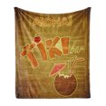 thumbnail image 1 of Tiki Bar Soft Flannel Fleece Throw Blanket, Wooden Planks on Wall Styled Text Cocktail Hibiscus Aloha, Cozy Plush for Indoor and Outdoor Use, 50" x 60", Brown Orange Pink, by Ambesonne, 1 of 6