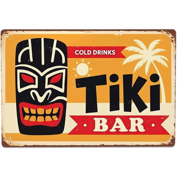 Tiki Bar Tin Sign,Cold Drinks Here Vintage for Cafes Bars Pubs Shop Wall Decorative Funny Retro Signs for Men Women 8x12 Inch Wall Decor Metal Tin Sign