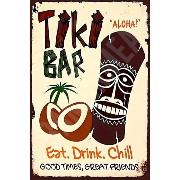 Tiki Bar V2 Funny Sign Weatherproof Aluminum 8" x 12"