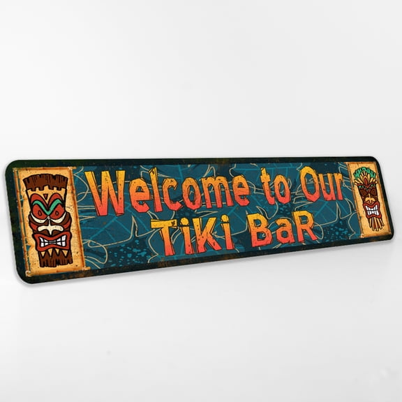Tiki Bar Welcome Sign Rustic Looking Metal Sign Décor Outdoor Beach Pool Hot Tub Tiki Backyard Sign Gift 4x18 204182001009