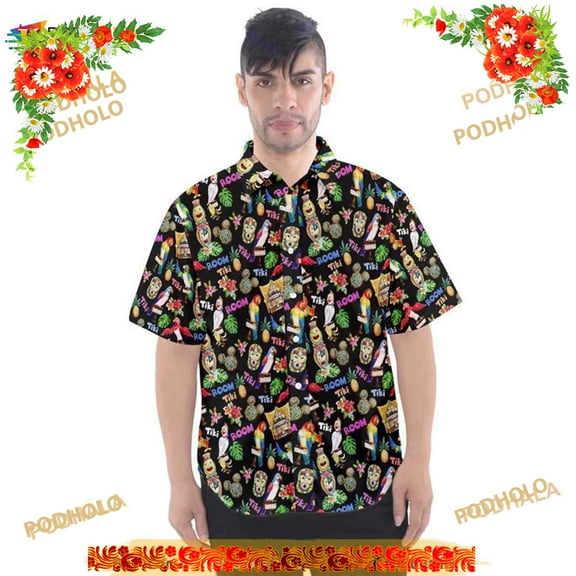Tiki Bird Room Inspired d Button Down Hawaiian Shirt