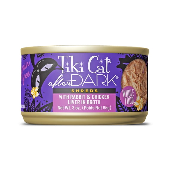 Tiki Cat After Dark Shreds Whole Foods Wet Cat Food, Rabbit & Chicken Liver, 3 oz. Can