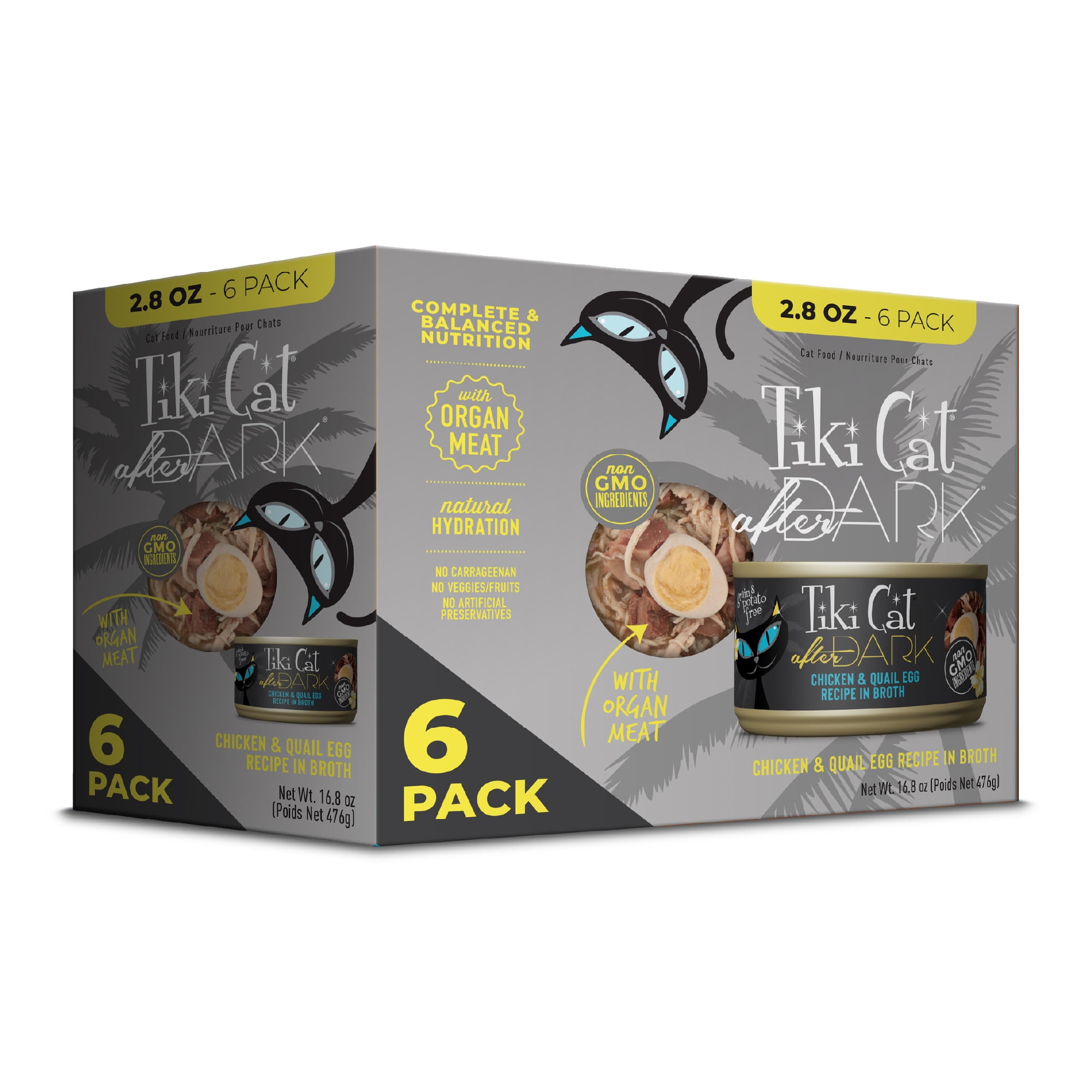 Tiki Cat After Dark Whole Foods Wet Cat Food, Chicken & Quail Egg Multi Pack, 2.8 oz. Can (6 Count)