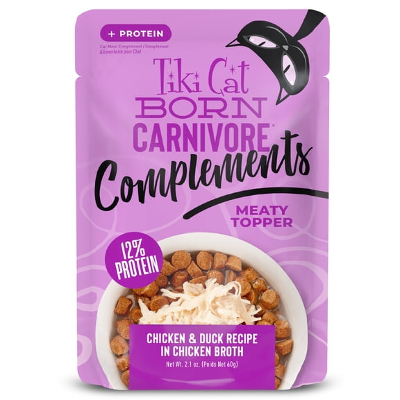 Tiki Cat Born Carnivore Complements Wet Cat Food Topper, Chicken & Duck 2.1 oz. Pouch