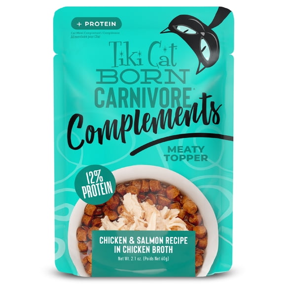 Tiki Cat Born Carnivore Complements Wet Cat Food Topper, Chicken & Salmon 2.1 oz. Pouch