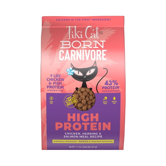 Tiki Cat Born Carnivore High Protein Dry Cat Food, Chicken, Herring & Salmon Meal, 11.1 lbs. Bag