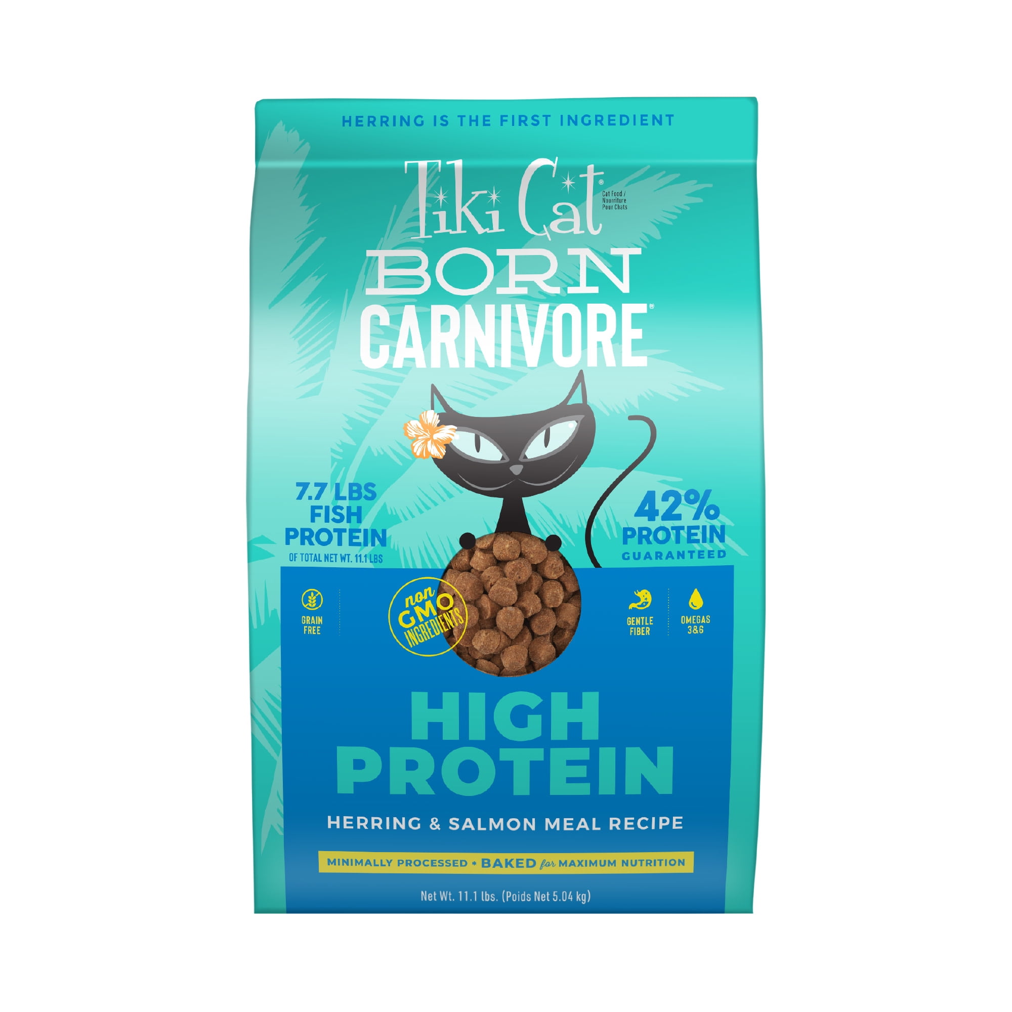 Tiki Cat Born Carnivore High Protein Dry Cat Food, Herring & Salmon Meal, 11.1 lbs. Bag
