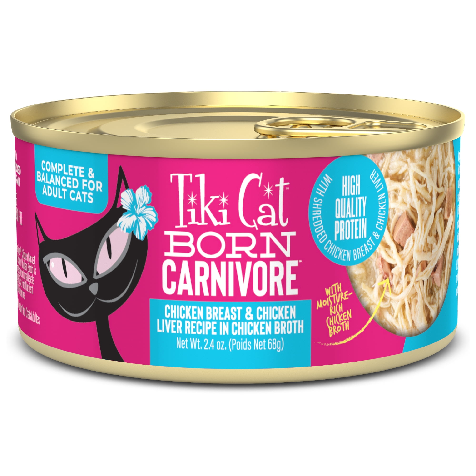 Tiki Cat Born Carnivore Wet Cat Food, Chicken Breast & Liver Recipe in Broth, 2.4 oz. Can
