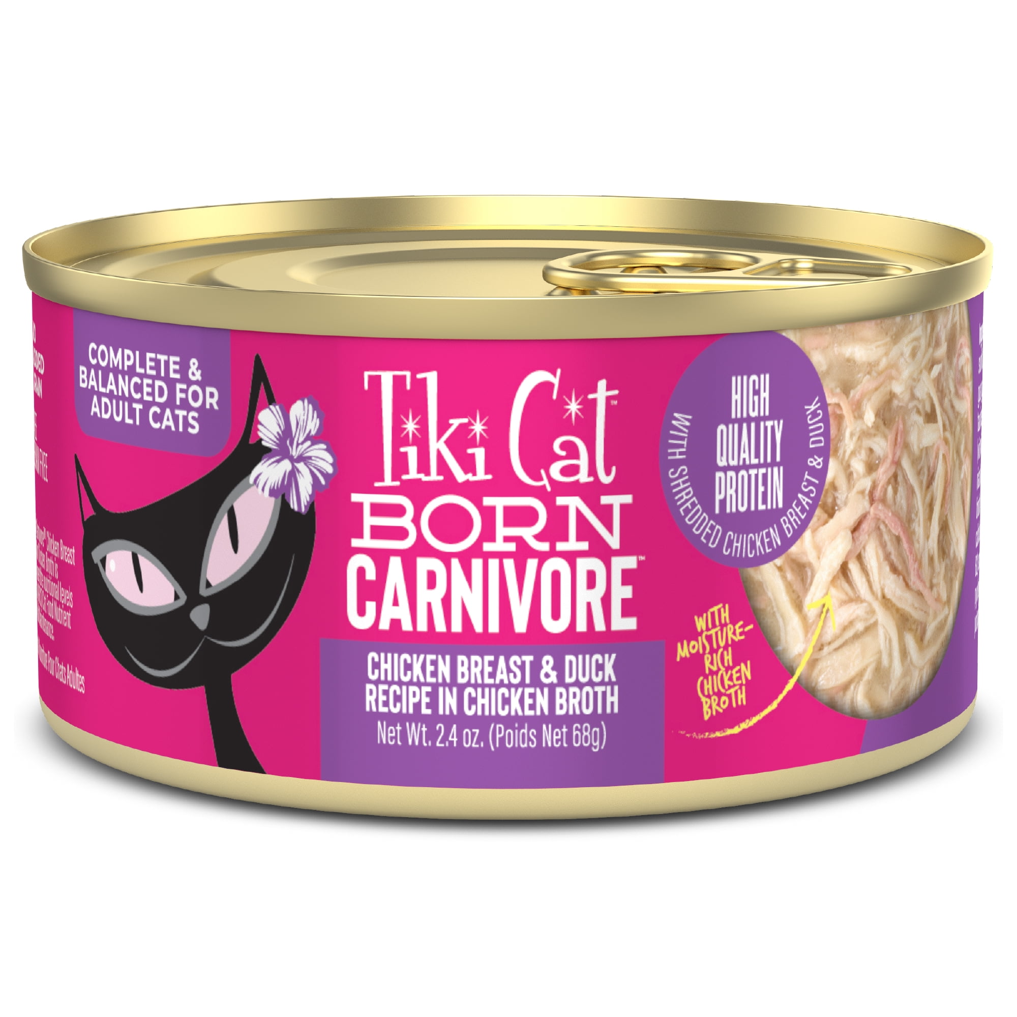 Tiki Cat Born Carnivore Wet Cat Food, Chicken Breast & Duck Recipe in Broth, 2.4 oz. Can