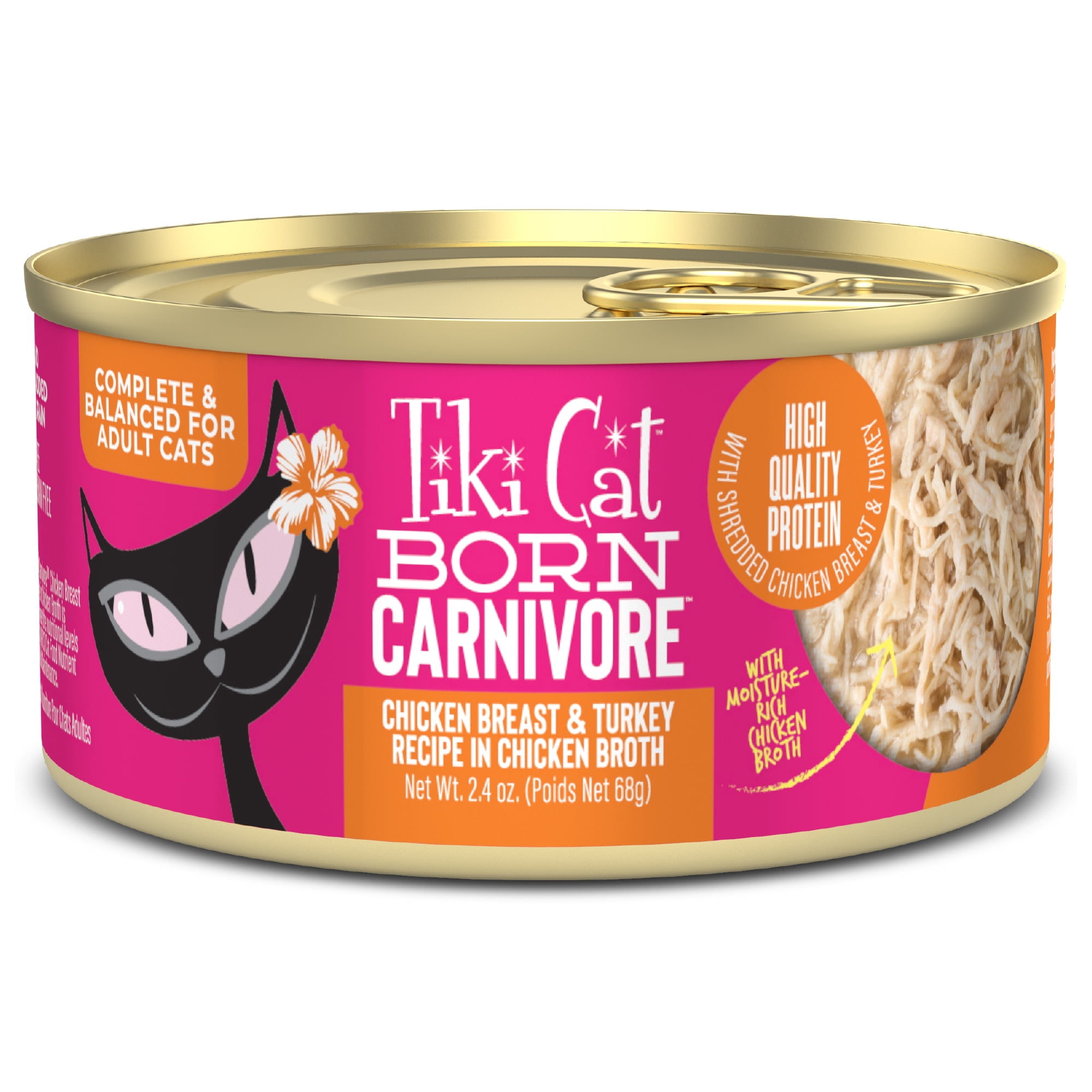 Tiki Cat Born Carnivore Wet Cat Food, Chicken Breast & Turkey Recipe in Broth, 2.4 oz. Can