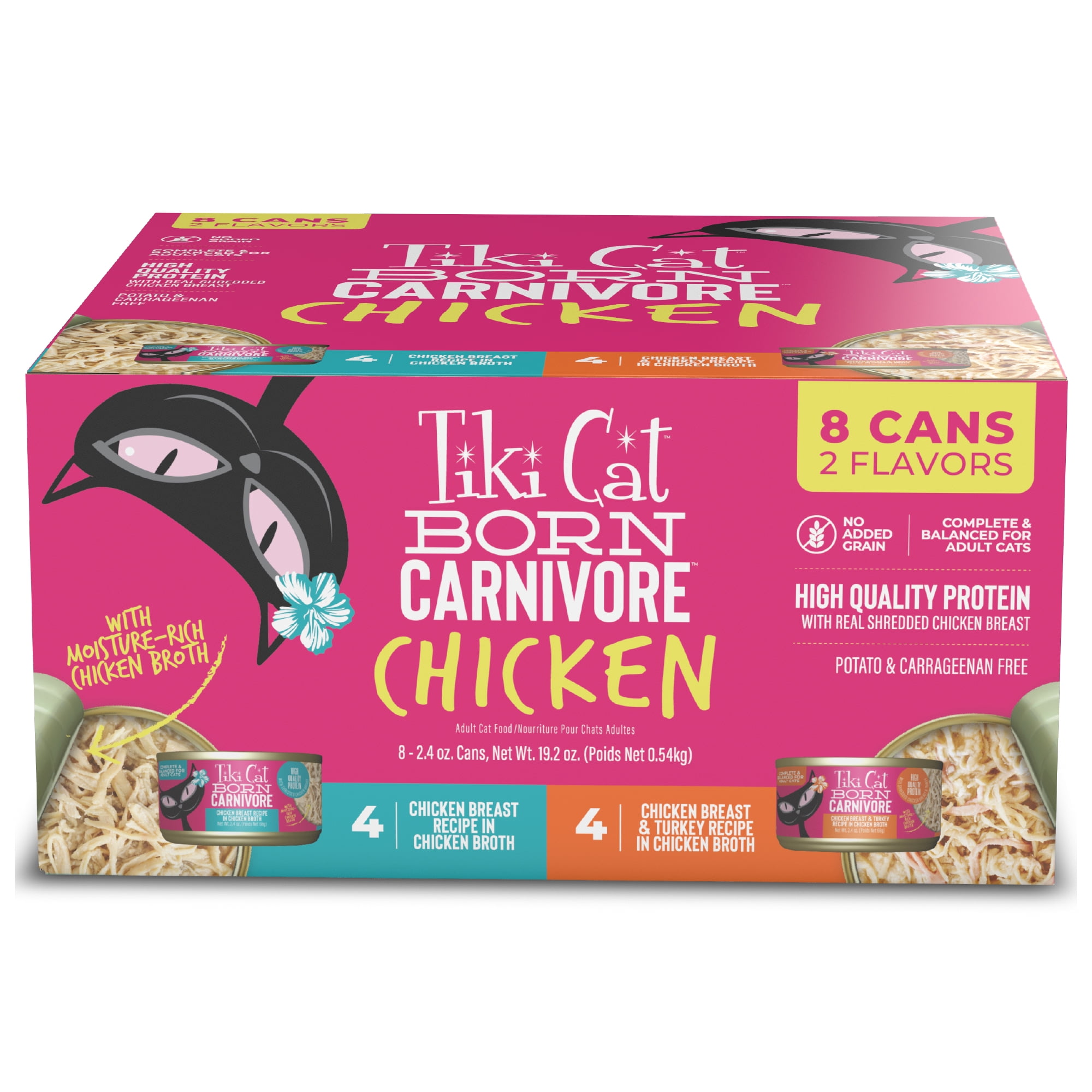 Tiki Cat Born Carnivore Wet Cat Food, Chicken Variety Pack, 2.4 oz. Cans (8 Pack)