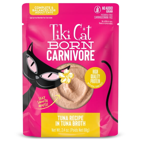 Tiki Cat Born Carnivore Wet Cat Food, Mousse, Tuna Recipe in Tuna Broth, 2.4 oz. Pouch