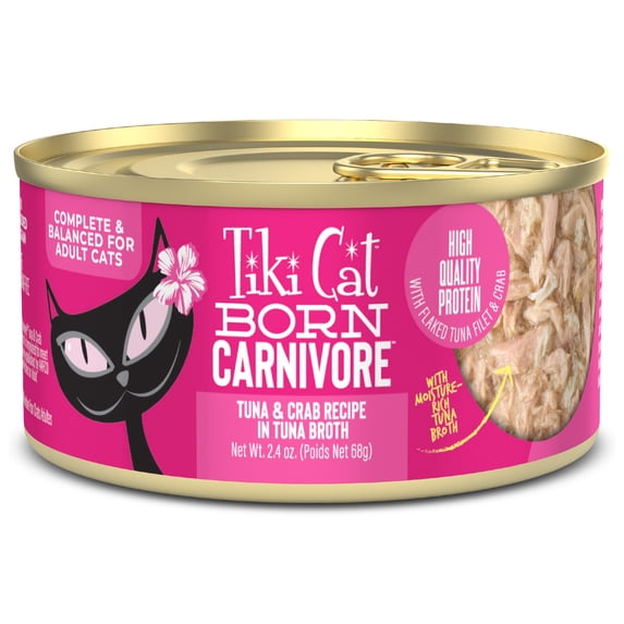 Tiki Cat Born Carnivore Wet Cat Food, Tuna & Crab Recipe in Tuna Broth, 2.4 oz. Can