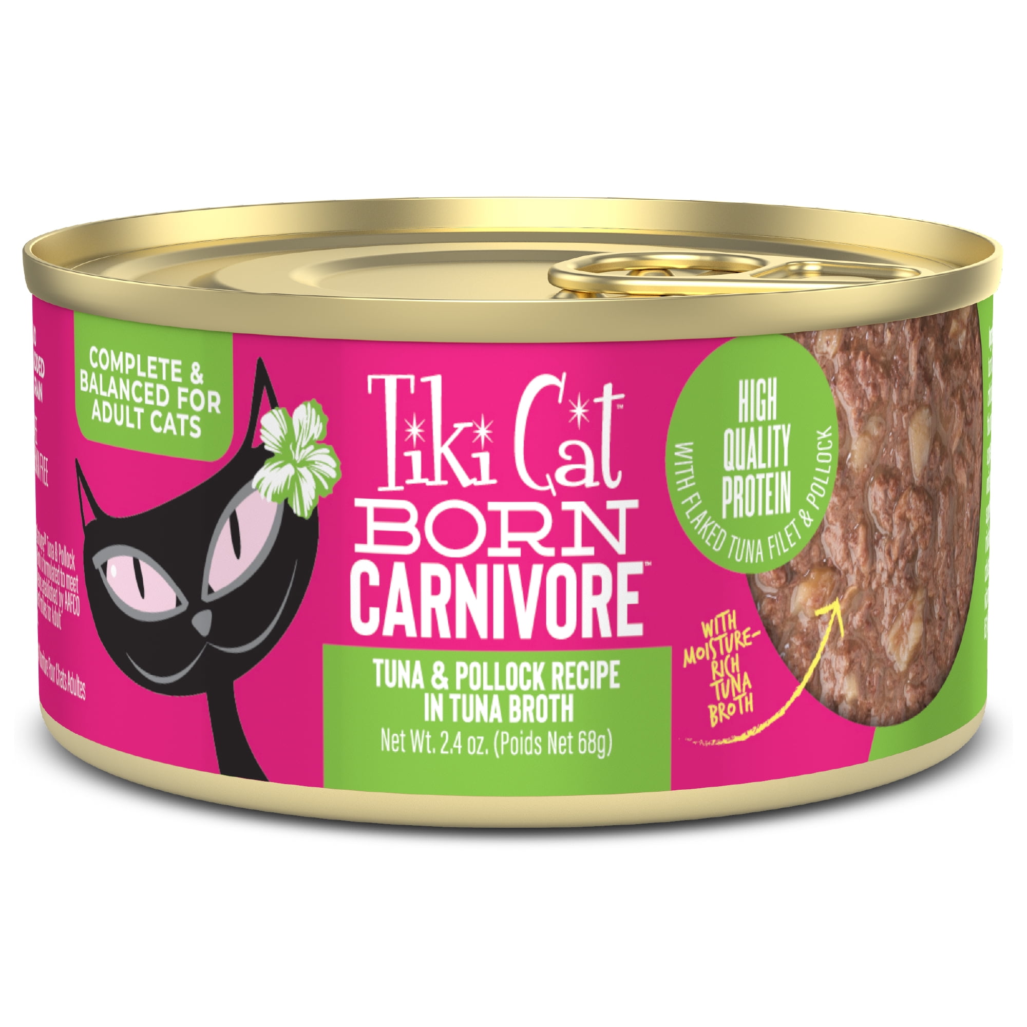 Tiki Cat Born Carnivore Wet Cat Food, Tuna & Pollock Recipe in Broth, 2.4 oz. Can