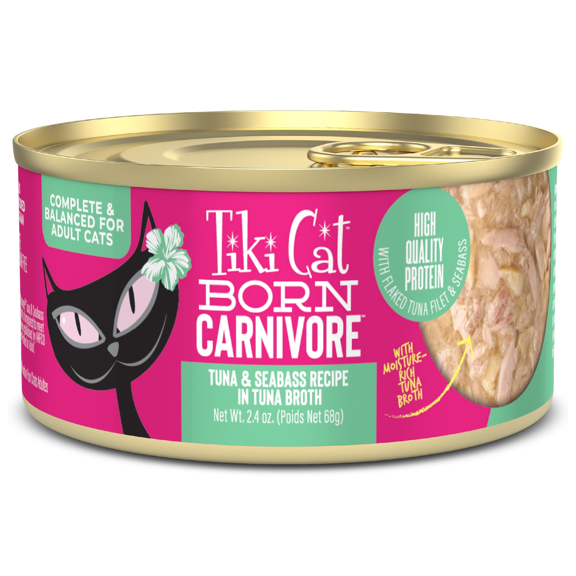 Tiki Cat Born Carnivore Wet Cat Food, Tuna & Seabass Recipe in Tuna Broth, 2.4 oz. Can