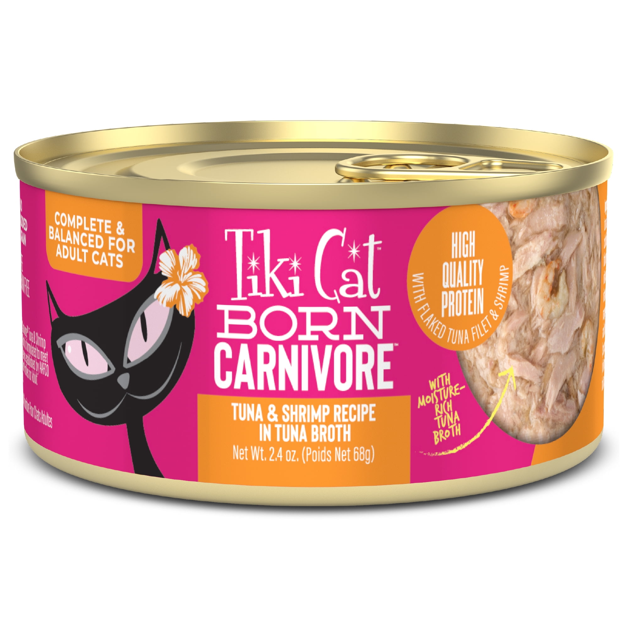 Tiki Cat Born Carnivore Wet Cat Food, Tuna & Shrimp Recipe in Tuna Broth, 2.4 oz. Can
