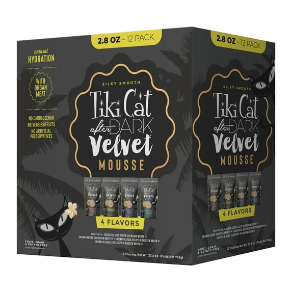 Tiki Cat After Dark Velvet Mousse Wet Cat Food, Variety Pack, 2.8 oz. Pouch (12 Count)