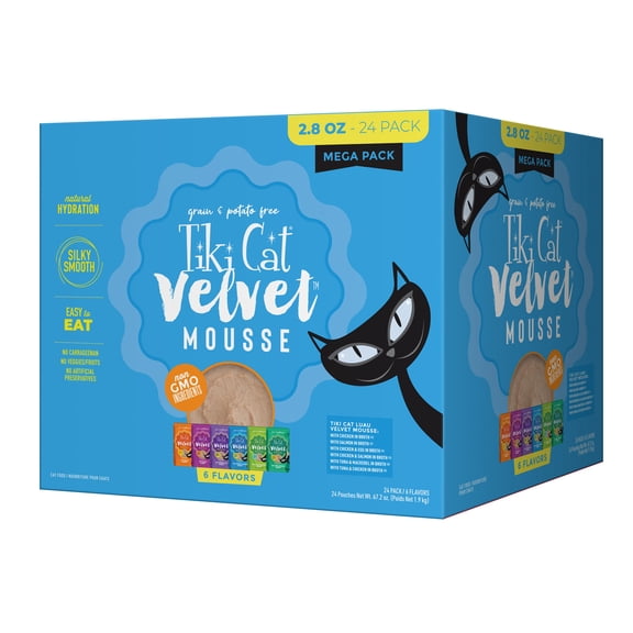 Tiki Cat Luau Velvet Mousse Wet Cat Food, 24 Count Mega Pack 2.8 oz. Pouch (24 Count)