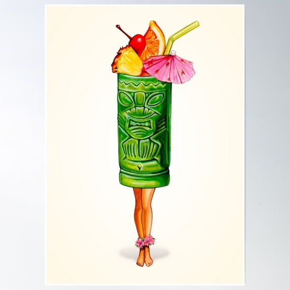 Tiki Cocktail Pin-Up - Tiki Head Poster Wall Art, Modern Wall Decor, 24x36 UNFRAMED