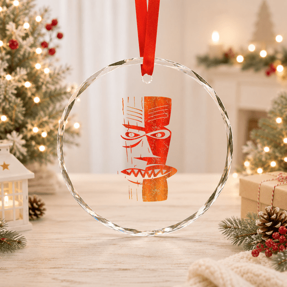 Tiki Cool Retro Island Polynesian Head Glass Ornament
