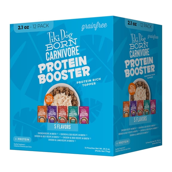 Tiki Dog Born Carnivore Protein Booster opper Variety Pack Dog Food Topper 2.1 oz. Count of 12