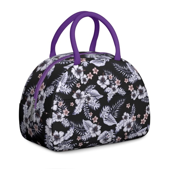 Tiki Garden Lunch Tote - Polynesian Tribal Flowers, Reusable Insulated Bag for Themed Parties