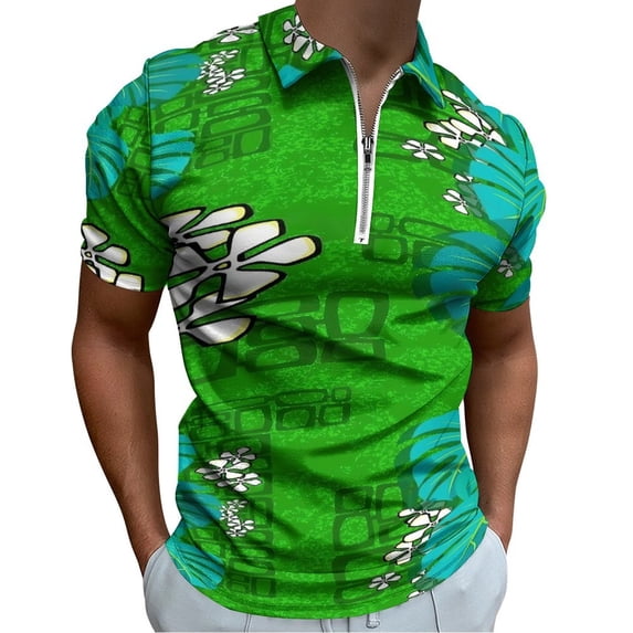 Tiki Garden Wall Green Men Zipper T-shirt Summer Casual Short Sleeve T-shirt Top
