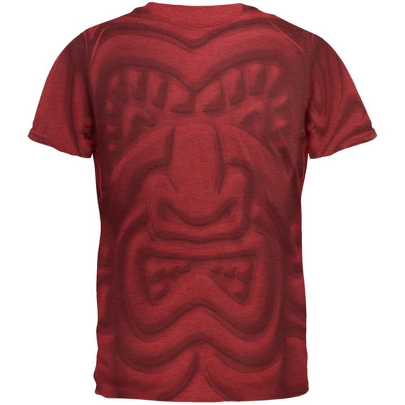Tiki God Black Face Luau Men's Soft T-Shirt Vintage Red LG
