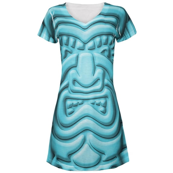 Tiki God Blue Face Luau All Over Juniors Beach Cover-Up Dress Multi LG