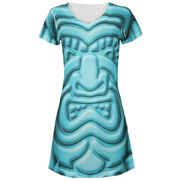 Tiki God Blue Face Luau All Over Juniors Beach Cover-Up Dress Multi X-LG