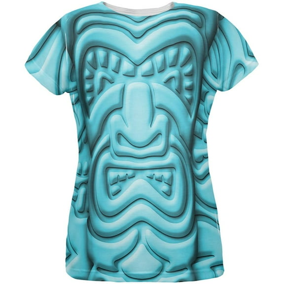 Tiki God Blue Face Luau All Over Womens T Shirt Multi LG