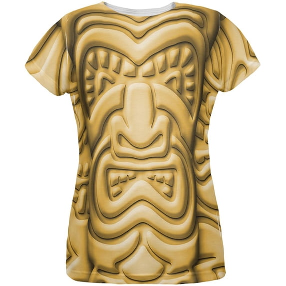 Tiki God Gold Face Luau All Over Womens T Shirt Multi LG