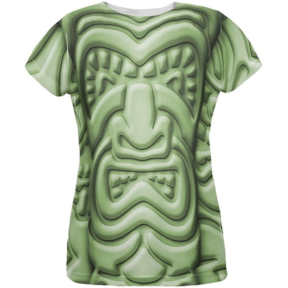 Tiki God Green Face Luau All Over Womens T Shirt Multi LG