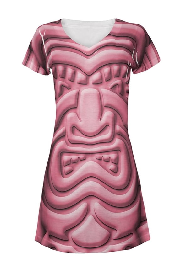 Tiki God Pink Face Luau All Over Juniors Beach Cover-Up Dress Multi X-LG