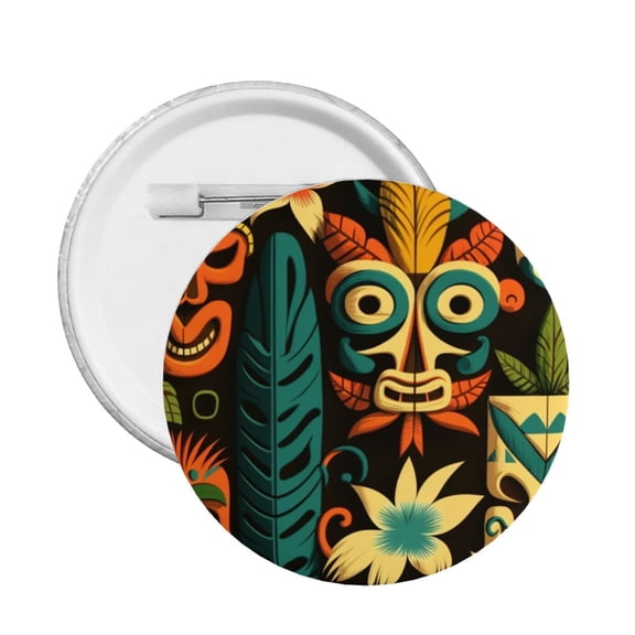 Tiki Hawaiian Retro Round Button Pin Badge 5PCS Pinback Buttons Lapel Pin for Jacket, Backpack, Hat, Party Favor, Gift