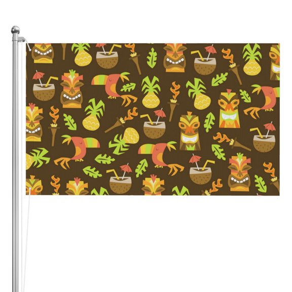 Tiki Hawaiian Retro Vintage Double Sided Flag 3x5FT Reversible Garden Flag Outdoor Decor for House, Porch, Lawn, Yard, Indoor Wall, Party Decoration