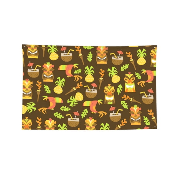 Tiki Hawaiian Retro Vintage Four Hole Decorated Banner Flag for Garden Yard Home Decoration Indoor Outdoor 3x5 Ft