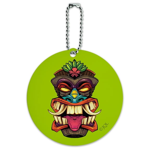 Tiki Heads Island Tropical Hawaii Round Luggage ID Tag Card Suitcase Carry-On