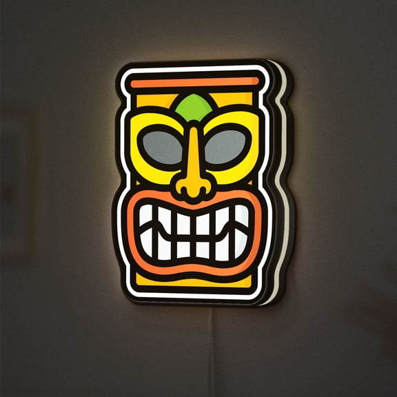 Tiki Mask 3D Novelty Light Box, Tribal Wall Decor for Cultural Rooms and Themed Celebrations (Width 8 inch, 20cm)