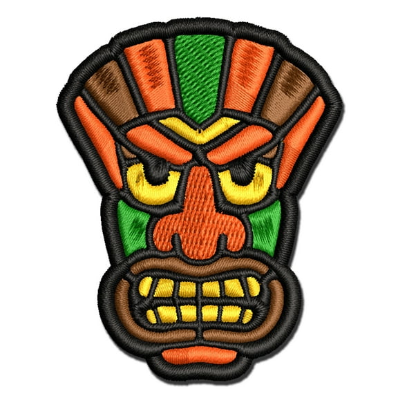 Tiki Mask Hawaii Luau Applique Multi-Color Embroidered Iron-On Patch - 2.5 Inch Small