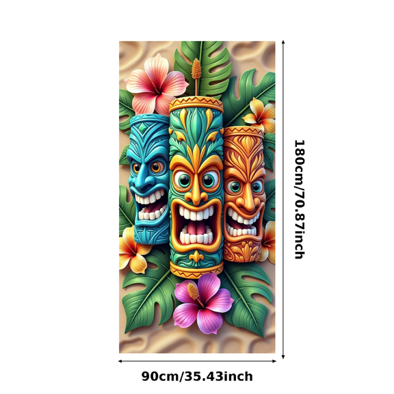 Tiki Mask Tropical Banner Floral Decoration Colorful Design Luau Party Outdoor Fun Backdrop for Summer Celebration