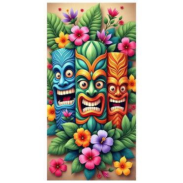 Tiki Mask Tropical Banner Floral Decoration Colorful Design Luau Party Outdoor Fun Backdrop for Summer Celebration