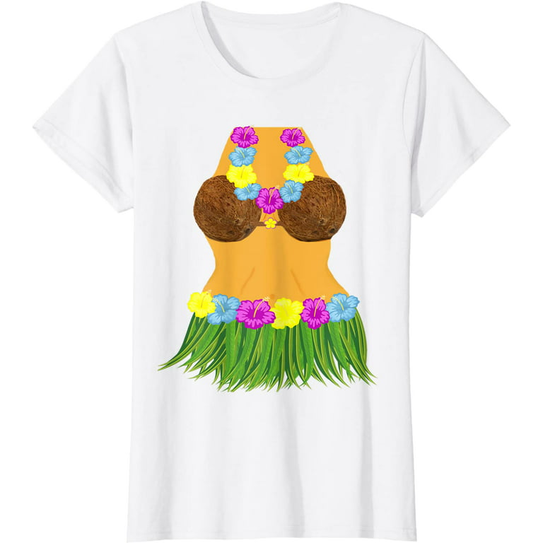 Tiki Party Shirt Luau Coconut Bra Grass Skirt Lei Flowers T-Shirt 