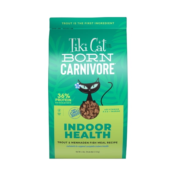Tiki Cat Born Carnivore Indoor Health Dry Cat Food, Trout & Menhaden Fish Meal, 6 lbs. Bag