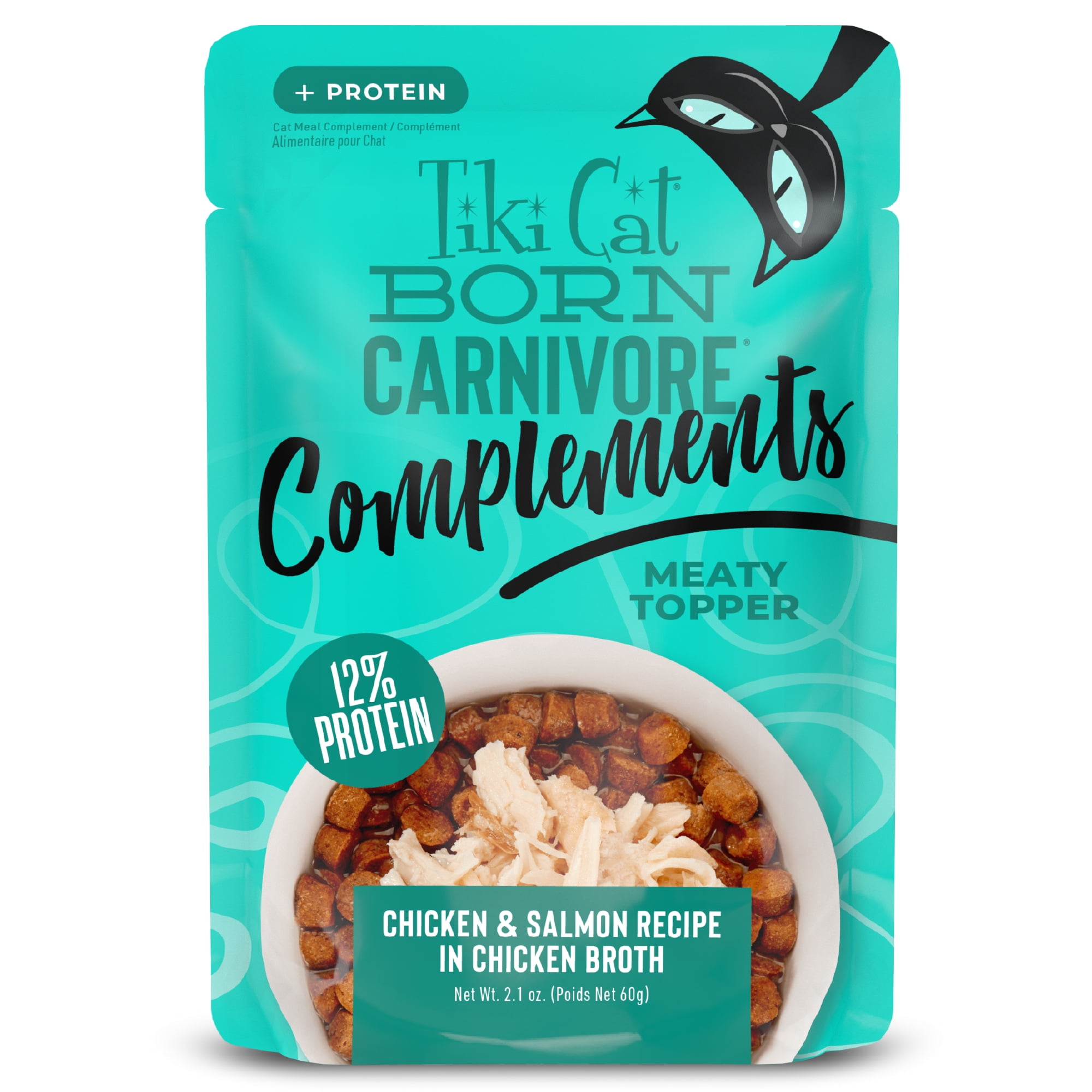 Tiki Cat Born Carnivore Complements Wet Cat Food Topper, Chicken & Salmon 2.1 oz. Pouch
