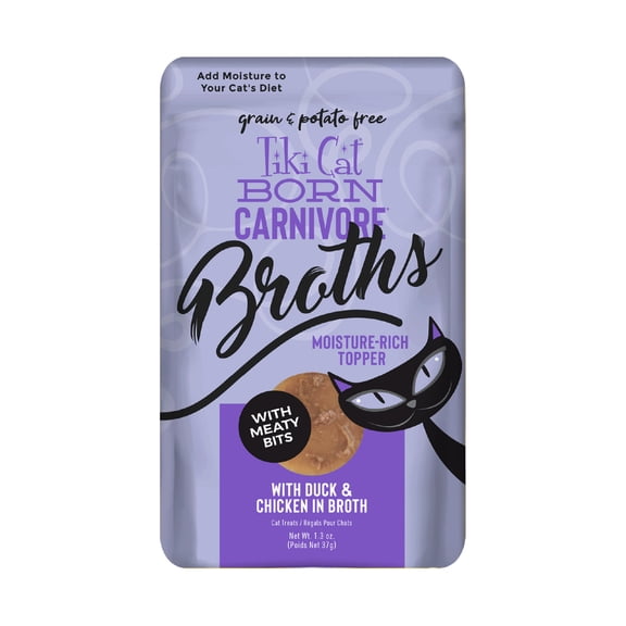 Tiki Cat Born Carnivore Broths Wet Cat Food Topper, Duck & Chicken, 1.3 oz. Pouch